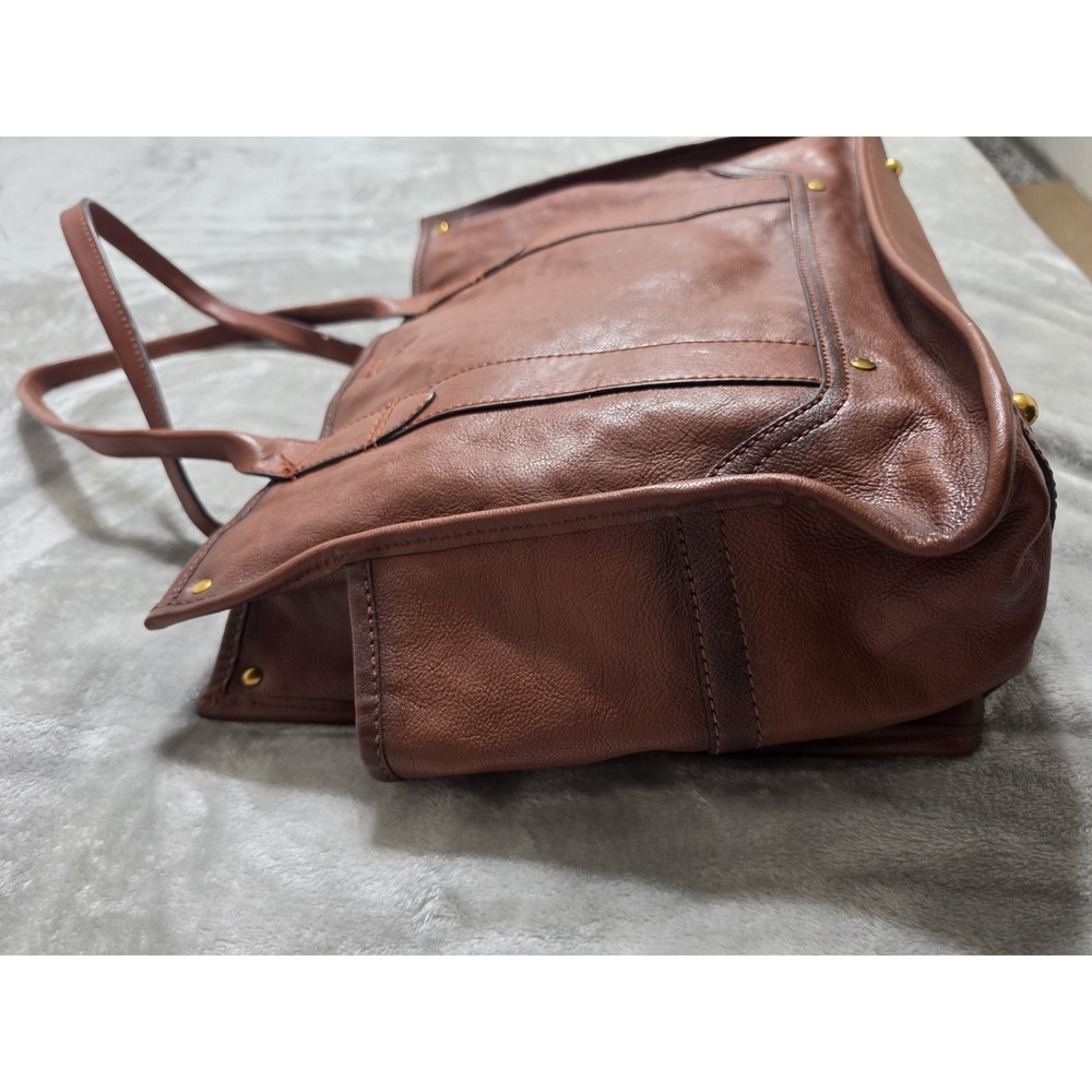 FRYE Vintage Madison Campus Shop Large Weekend Tote Bag Brown Leather Old Money - Picture 10 of 11